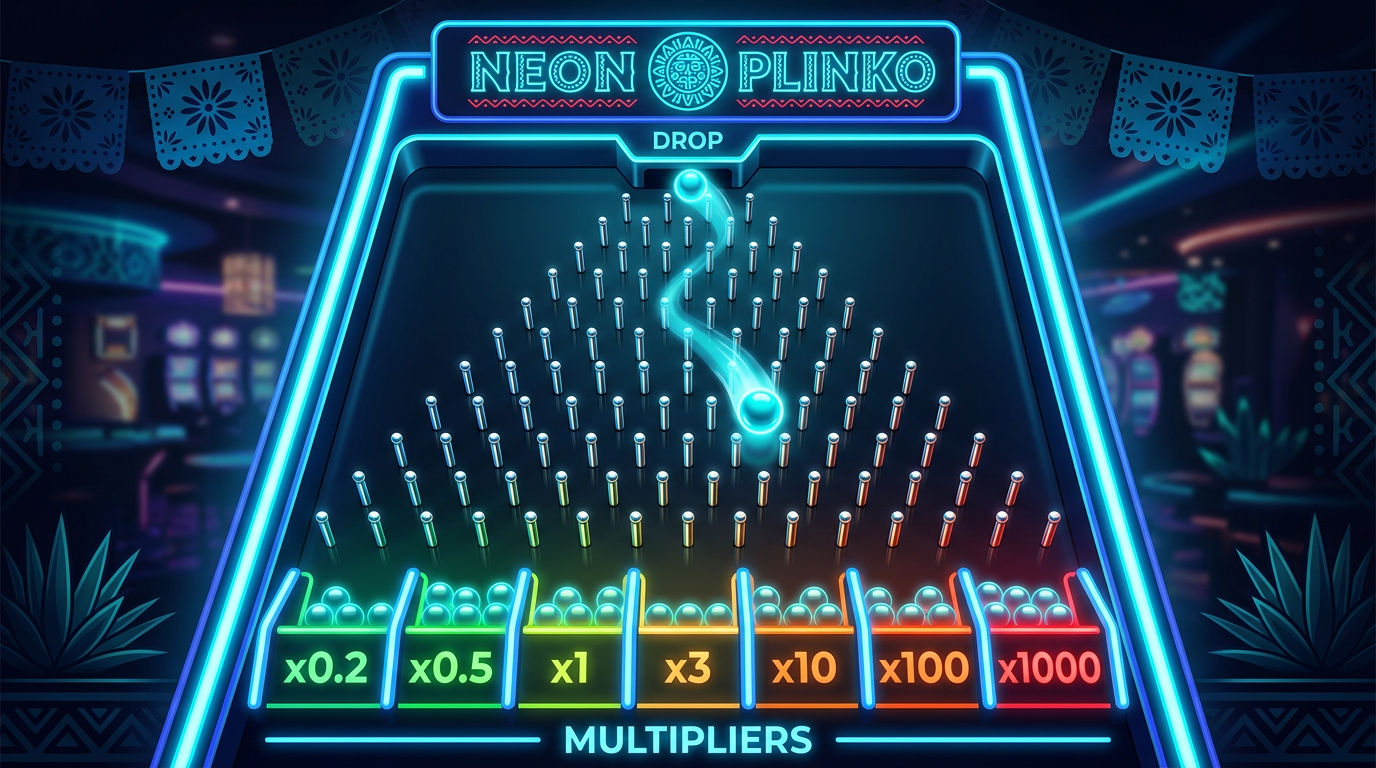Zona de multiplicadores del juego Plinko con valores dorados que van desde 0.2x hasta 1000x en nivel de riesgo alto