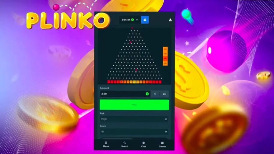 Interfaz del juego Plinko en dispositivo móvil con diseño adaptado para pantalla táctil y experiencia de juego fluida